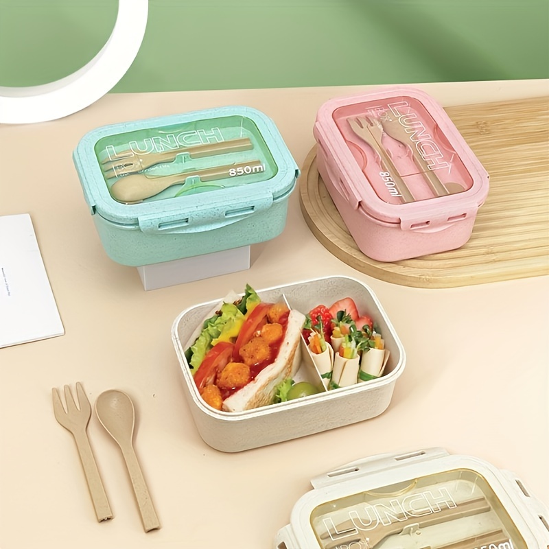 Divided Lunch Box Container, Modern Design Utensil Set