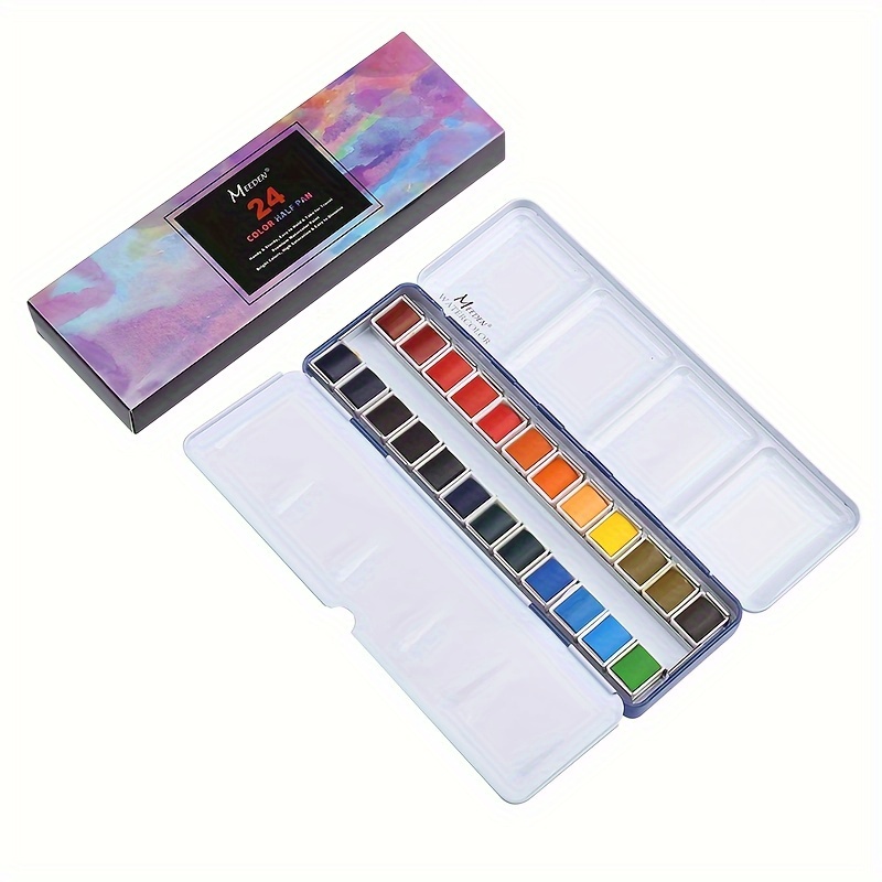 Professional Watercolor Paint Set-24 Vibrant Pans in Pocket Box with Metal  Ring and Watercolor Brush, Portable Artist Travel Tin & Mixing Palette