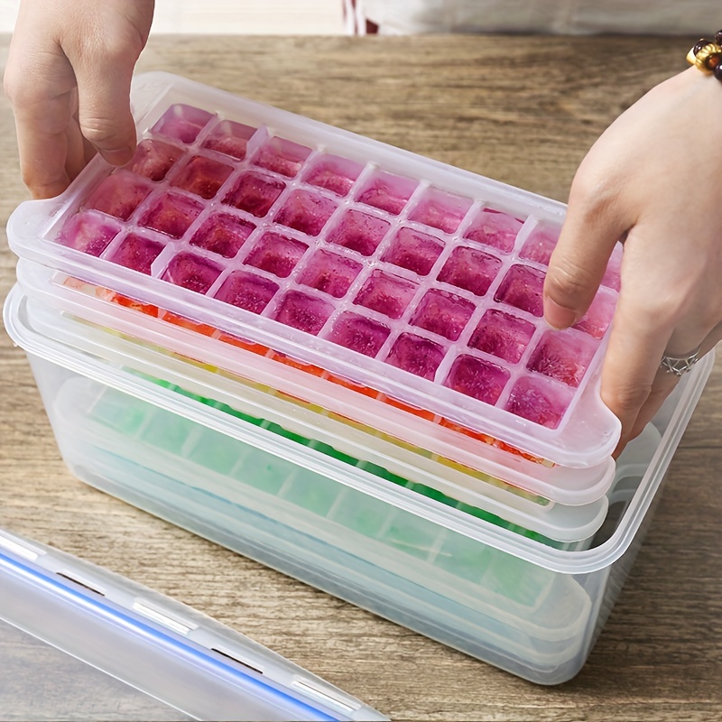 3/5/8 Tier Ice Cube Trays With Lid And Bin, Food Grade Plastic Ice