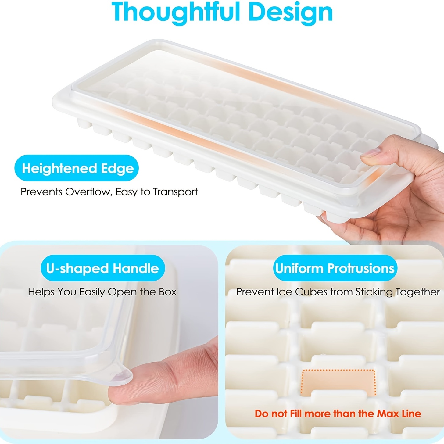 Edge Ice Cube Trays, 3 Pack Silicone Molds Easy Release BPA Free