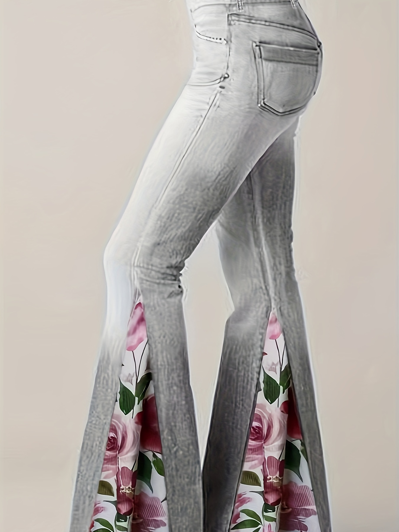 CTEEGC Womens Plus Size Faux Denim Pants Floral Print Bell Bottom Jeans  High Waist Flare Stretchy Wide Leg Trousers Pants Yoga Pants 2024 Breite  Hosen Damen at  Women's Jeans store