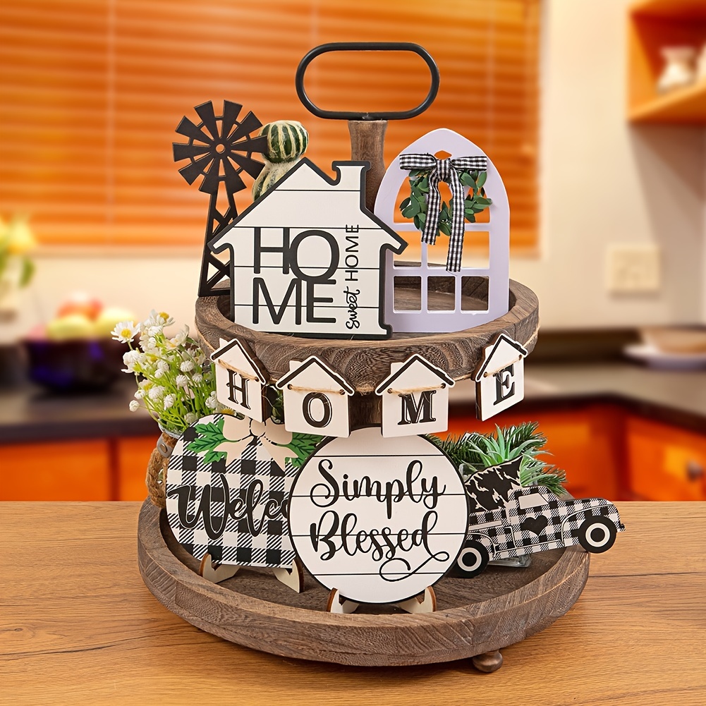 Home Decor Rustic Home Sweet Home Kitchen Decor Tiered Tray Decorative Set  Home Decor Gifts(without tray) 