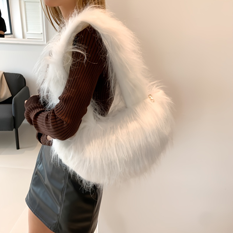 Y2k Plush Tote Bag, Fluffy Aesthetic Fuzzy Underarm Bag, Women's