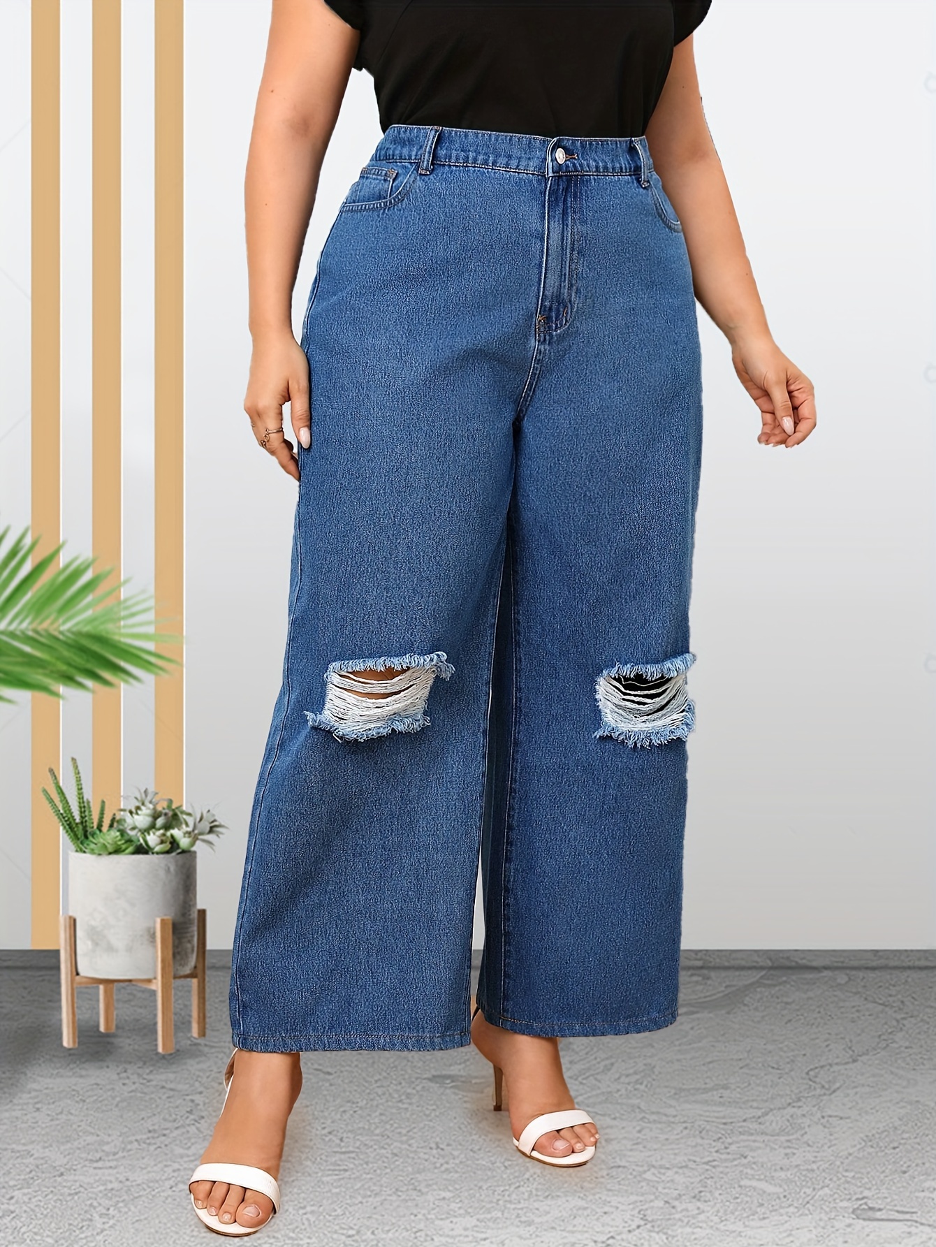 Plus Size Casual Jeans Women's Plus Tie Front Elastic Waist - Temu New  Zealand