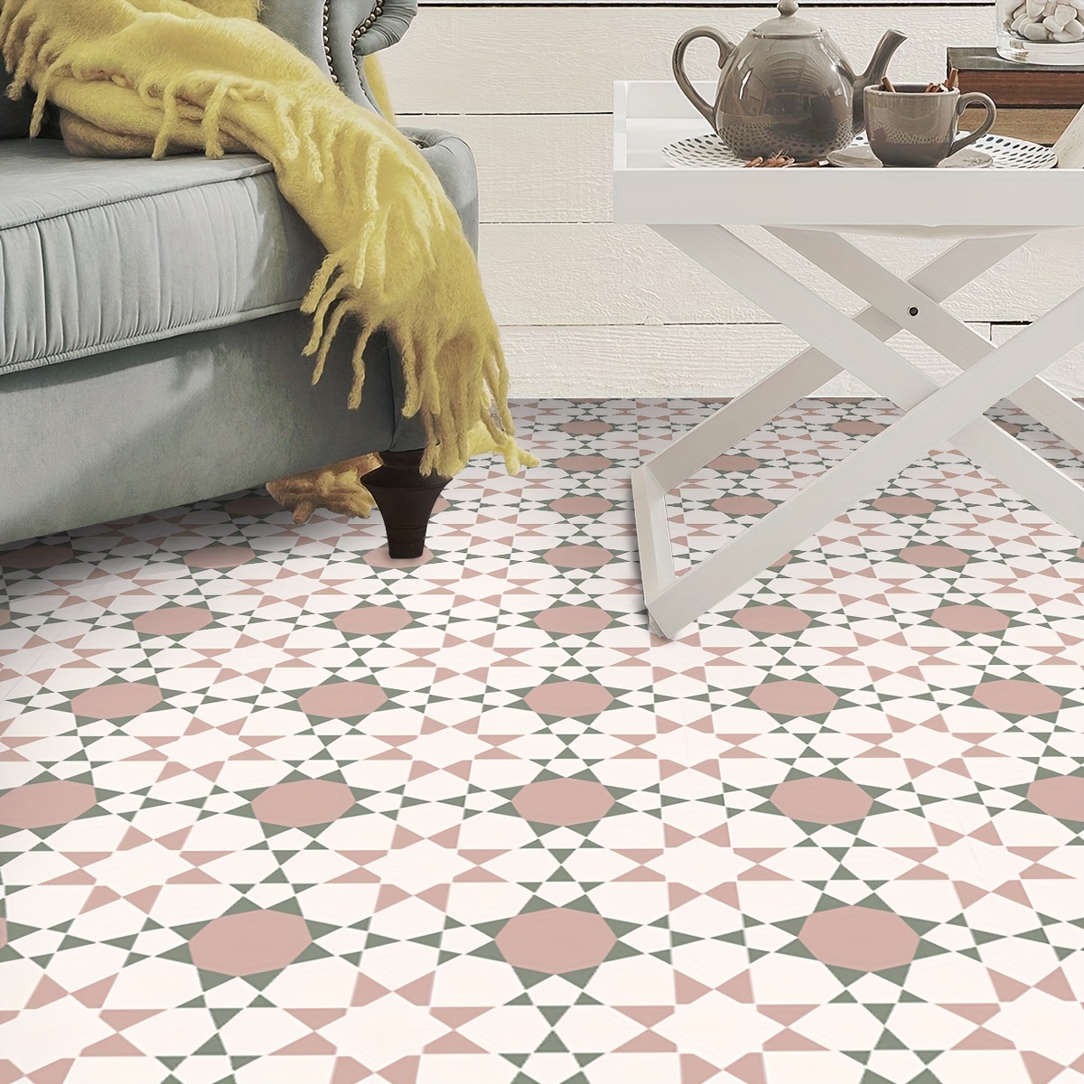 9pcs Pink Printed Floor Stickers Waterproof Anti-slip Home Decoration
