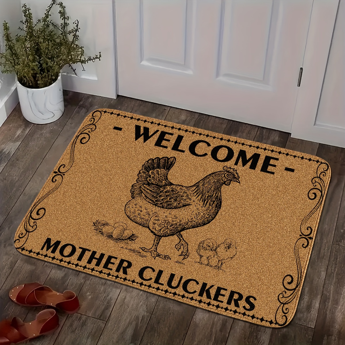 Chicken Pattern Non-slip Kitchen Rug, Modern Polyester Floor Mat For Kitchen