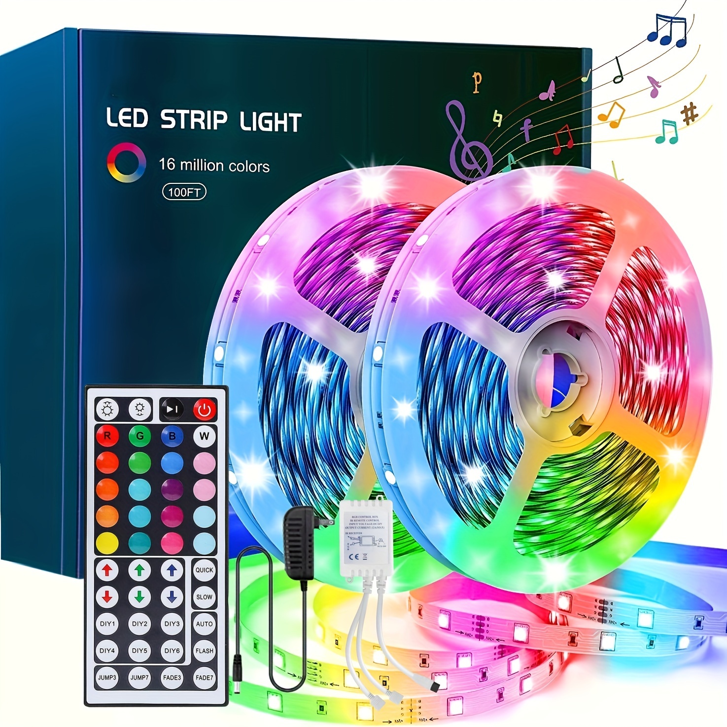 60Ft Continuous Length Long Run 24V RGB+IC LED Strip Lights Kit Waterproof  Outdoor Bluetooth Music SYNC Controller RGB Multiple Colors Strip Rope