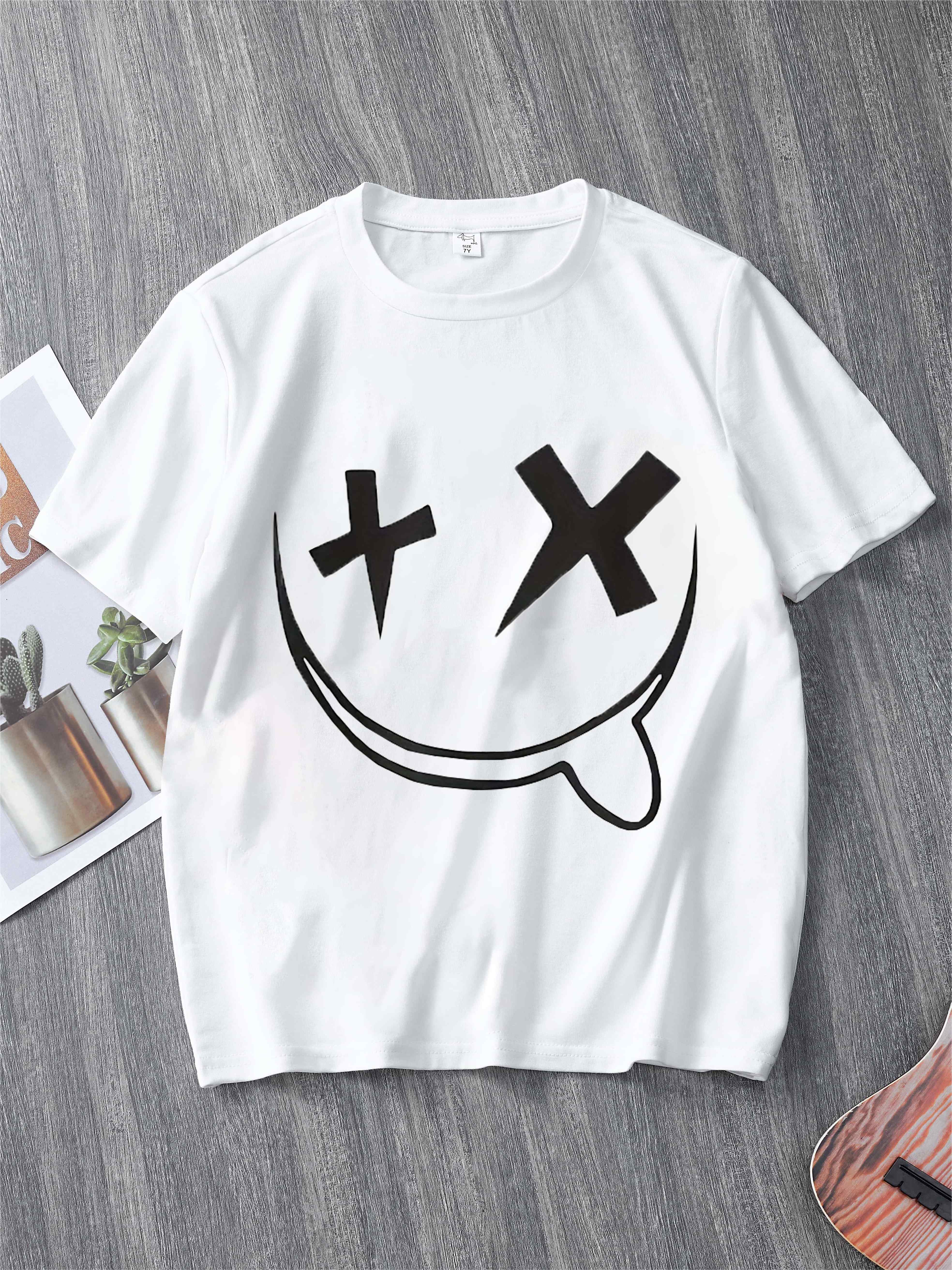 Boys Funny Face Cotton T-shirt Tee Top Short Sleeves Crew Neck Summer  Casual Kids Clothes - Temu