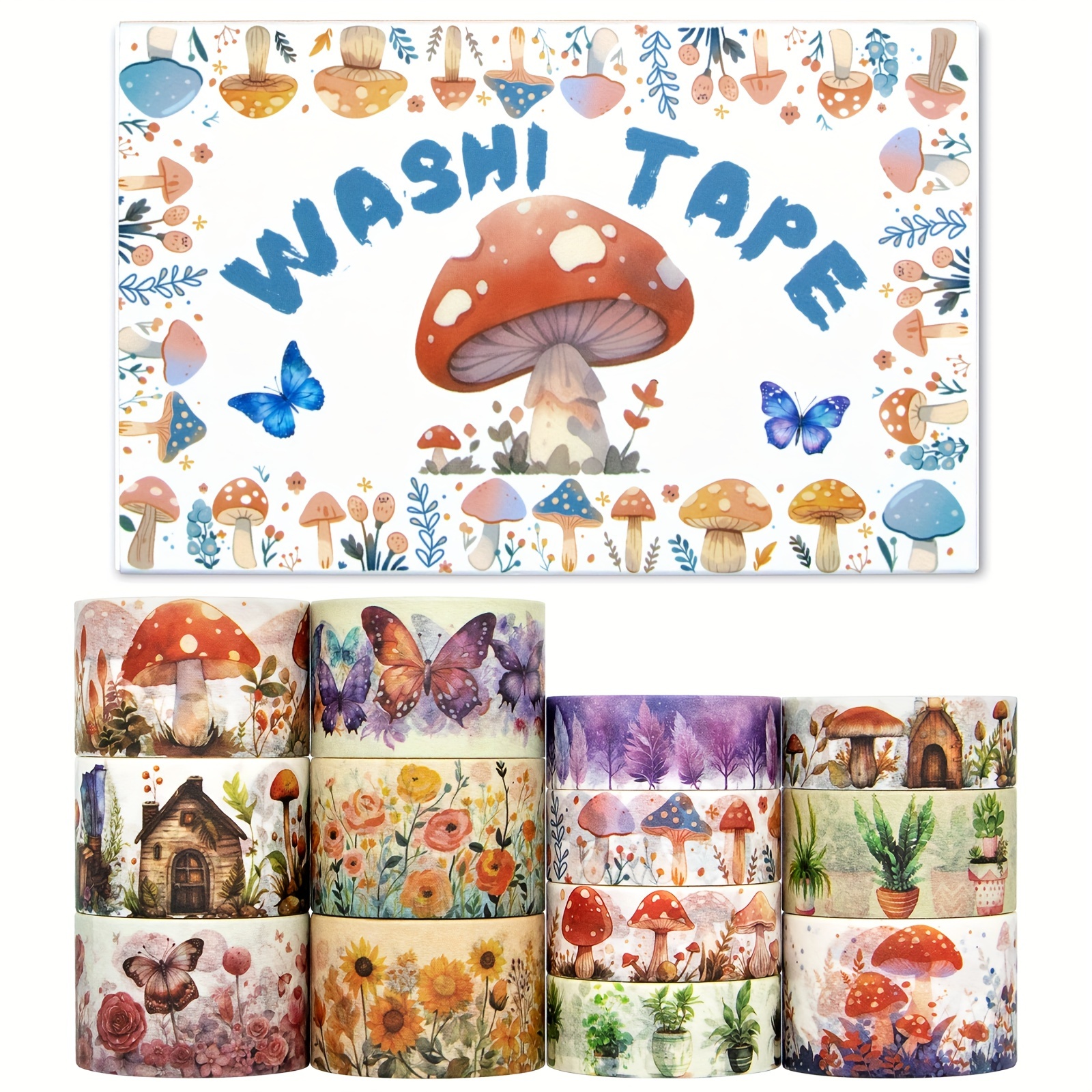 

13 Rolls Washi Tape Set - Mushroom Butterfly Floral Decorative Tape, Colored Masking Tape For Scrapbooking Supplies, Bullet Journal Supplies, Junk Journal, Diy Crafts Art