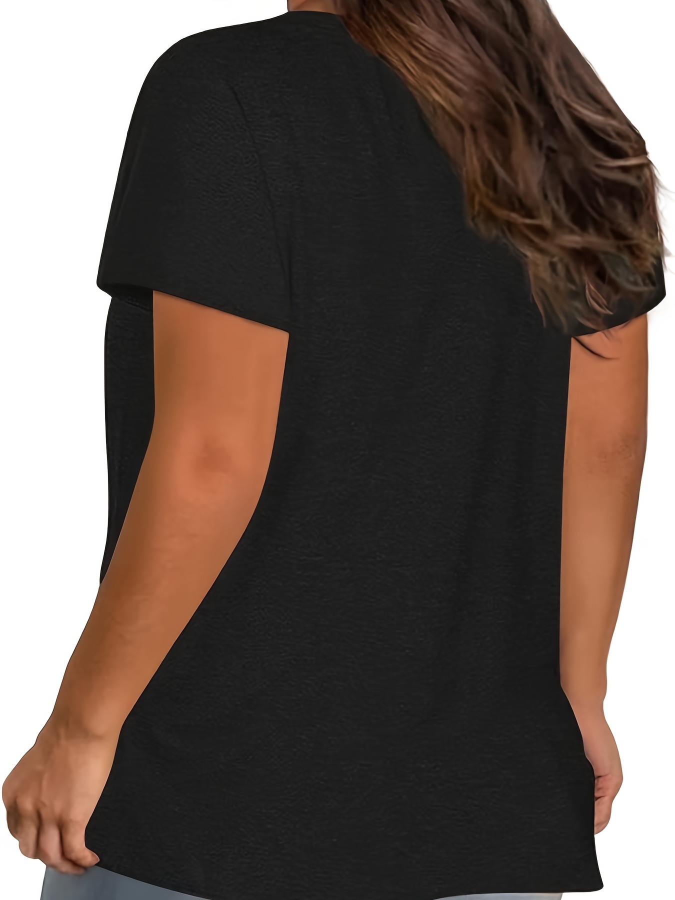 Sexy Solid Round Neck Short Sleeve Black Plus Size Womens Tops