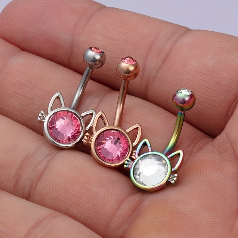 Cat Belly Button Rings Inlaid Shiny Zircon Woman Navel - Temu