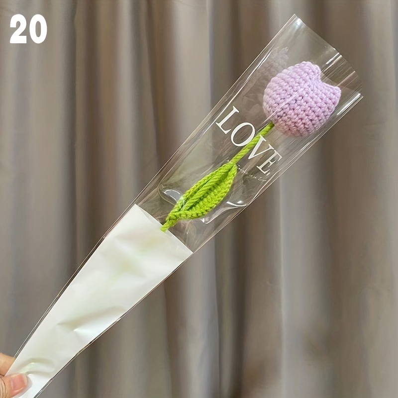 1个太阳花郁金香手工编织玫瑰花、仿真花、组合手工花DIY羊毛线编织自制钩编花束，是完美的情人节或教师节礼物