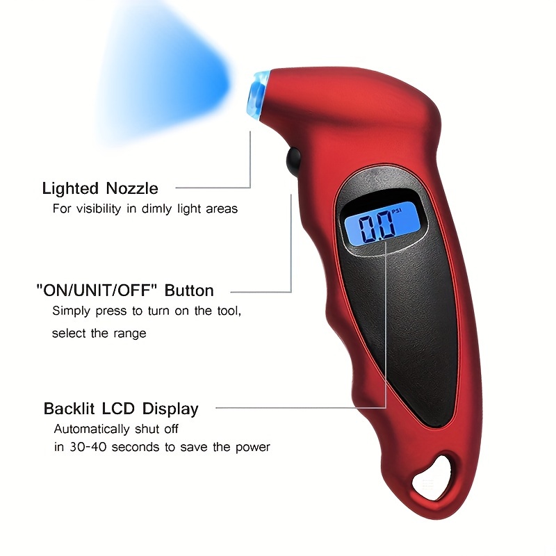 Medidor Digital de presión de neumáticos para coche, dispositivo con  retroiluminación LCD, LED, 1/4, 1/8, 200 PSI - AliExpress