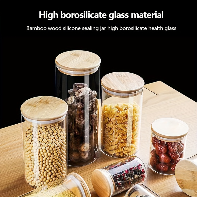 12PCS Glass Storage Jar Borosilicate Glass Bottle W/ Bamboo Cover And  Silicone Seal Dry Fruits Storage Bottle Heat-Resisting Jar