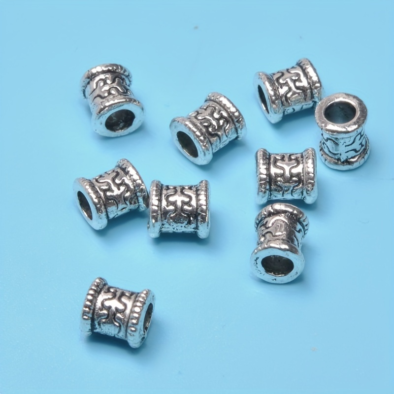 

20pcs Retro Silver Alloy Bucket Spacer Beads Charm Jewelry Accessories Loose Necklace Diy Bead Tube Bail Beads Connector 6x7mm Hole Fit 2mm Cord