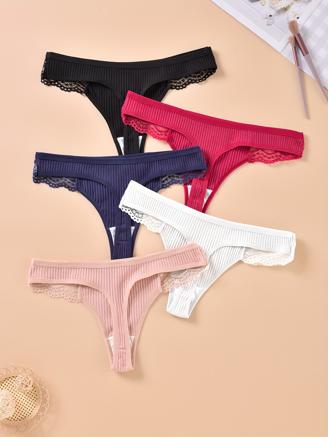 5pcs Lace Thong Women Low Panties Underwear Ladies Lingere Panty