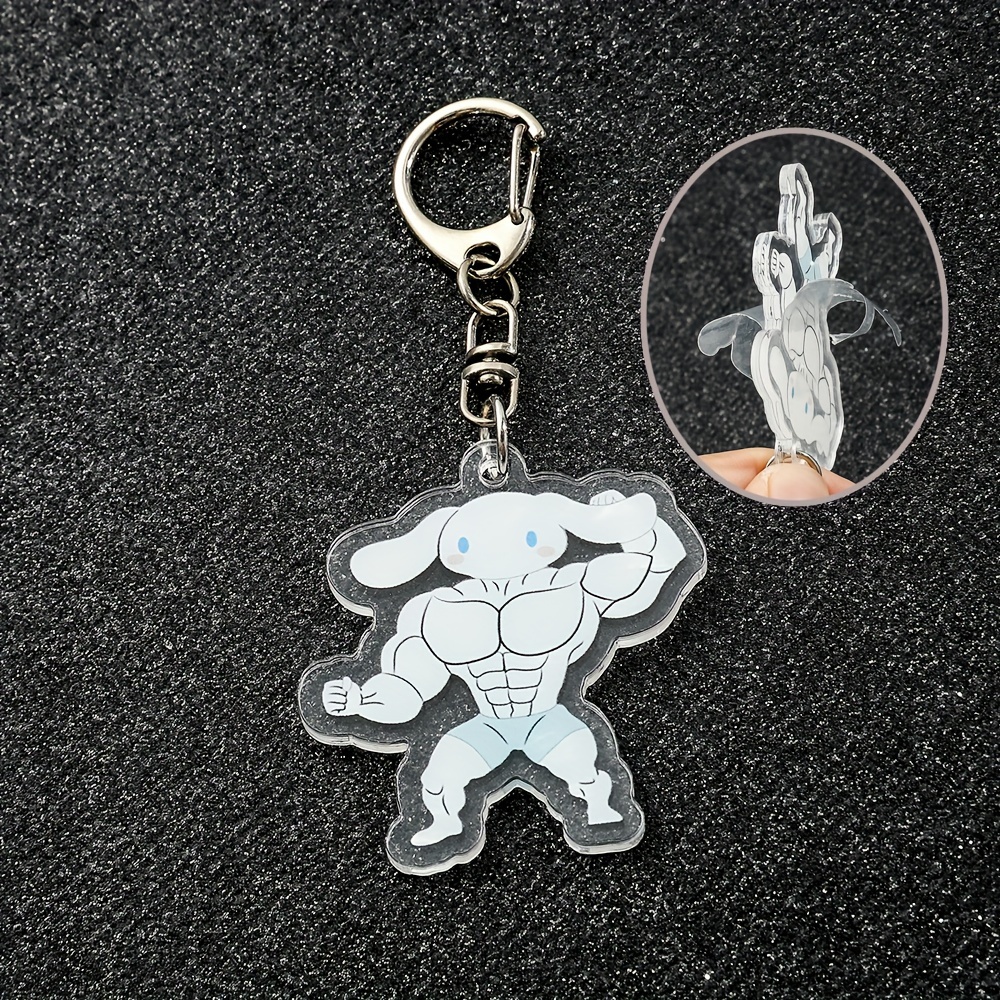 Funny 4pcs Sanrio Acrylic Keychains-My Melody Kuromi Cinnamoroll Muscle Man  Look