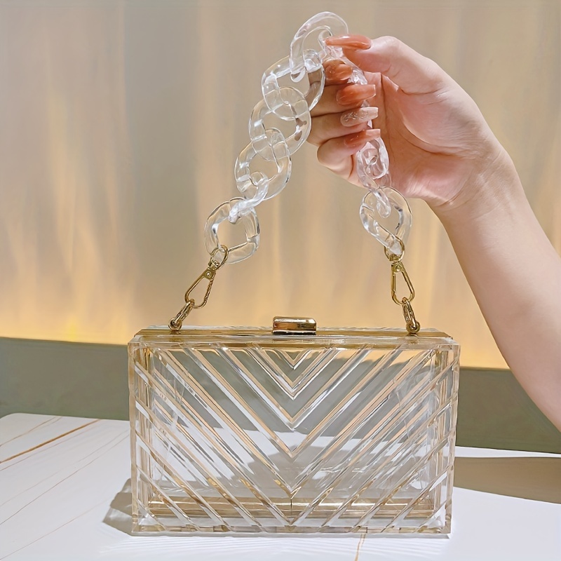 Clear Acrylic Box Evening Bag, Mini Chain Prom Purse, Women's Square  Handbags For Wedding Party