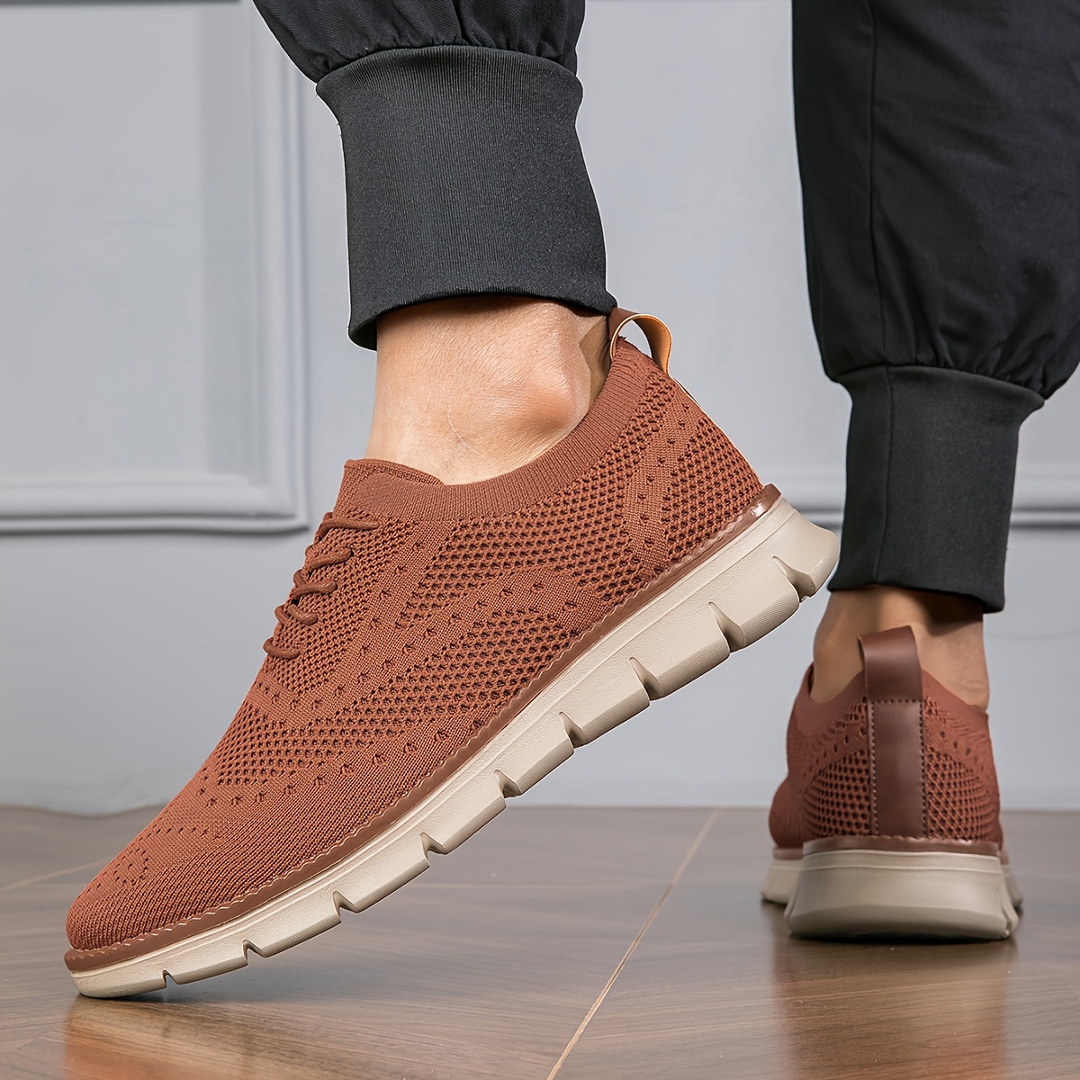 Plus Size Men's Trendy Solid Breathable Sneakers, Comfy Non Slip Soft Sole Lace Up Shoes For Men's Outdoor Activities