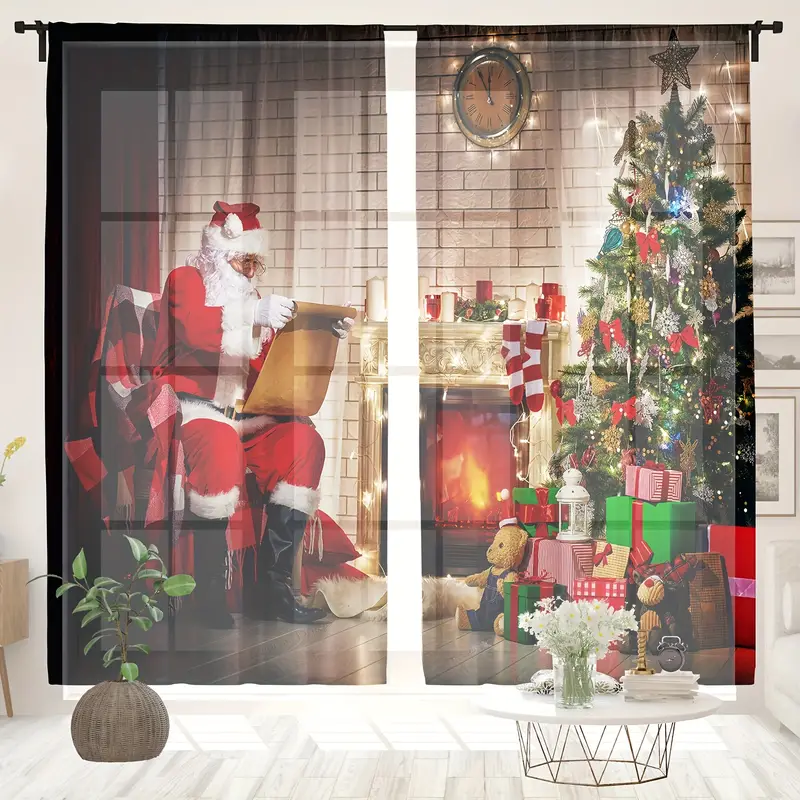 Window Curtains Christmas Night