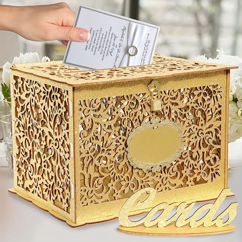 Glittery Golden Wedding Card Box With Lock, Wood Gift Card Box Holder Money  Box For Wedding Reception Birthday Party Baby Shower, Open House  Celebration Or Graduation Party Decorations - Temu Belgium