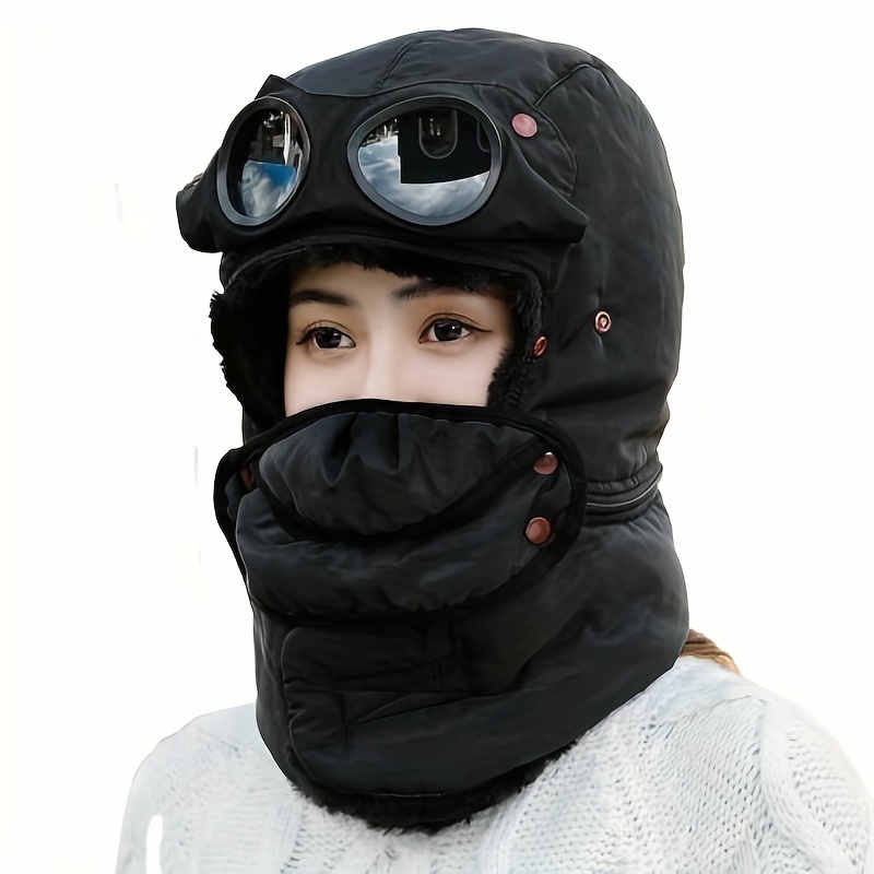 Bonnet d'hiver pour homme, coupe-vent, chaud, lunettes à capuche