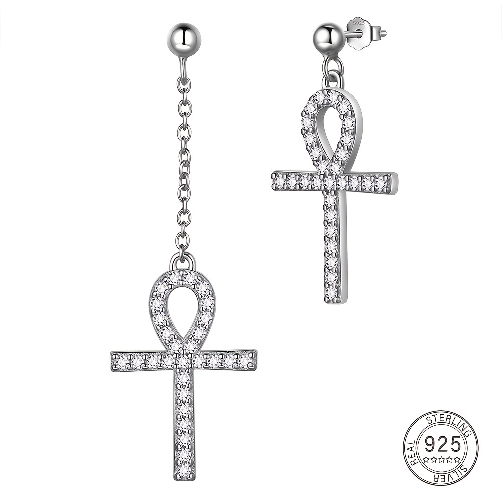 Eye of Horus Ankh Cross Earrings 925 Sterling Silver