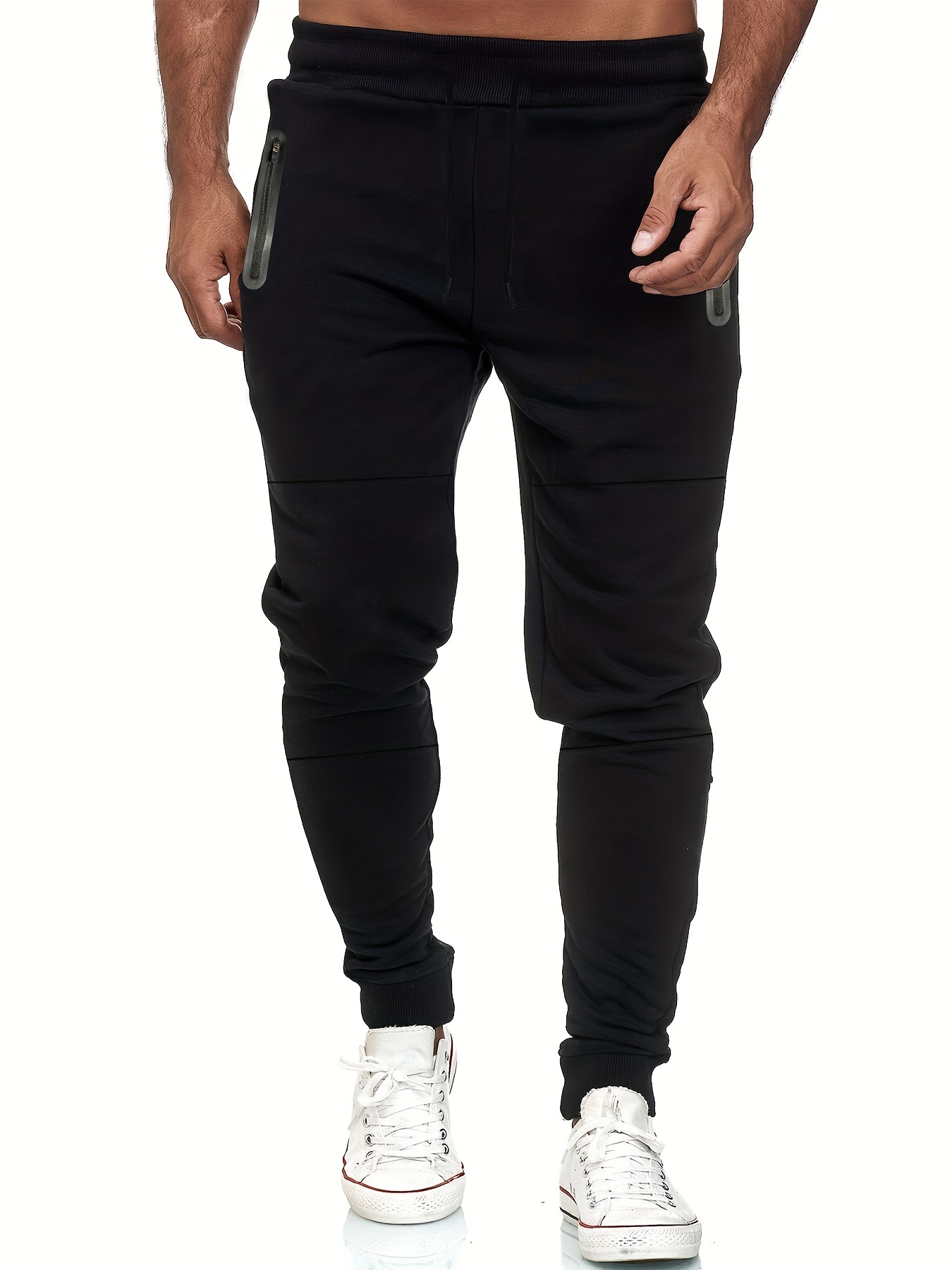 JOGGERS SWEATPANTS MEN'S CASUAL SLIM-FIT FLEECE PANTS WITH ZIPPERS ON  POCKETS