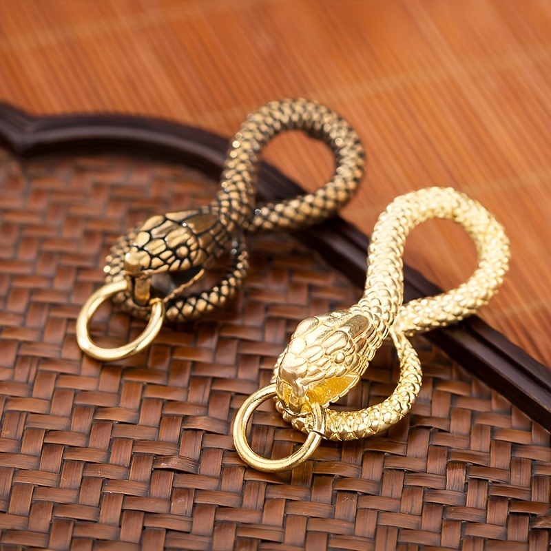 Solid Brass Snake Cobra Keychains Key Ring Holder Hook DIY Gold