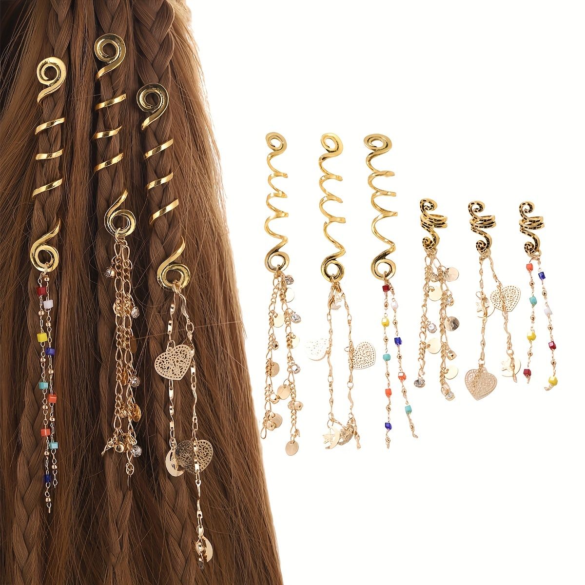 Golden Pendant Hair Jewelry Dreadlock Braids Rings For Braids Tassels Loc  Accessories Rhinestone Hair Rings For Women Girls - Beauty & Personal Care  - Temu