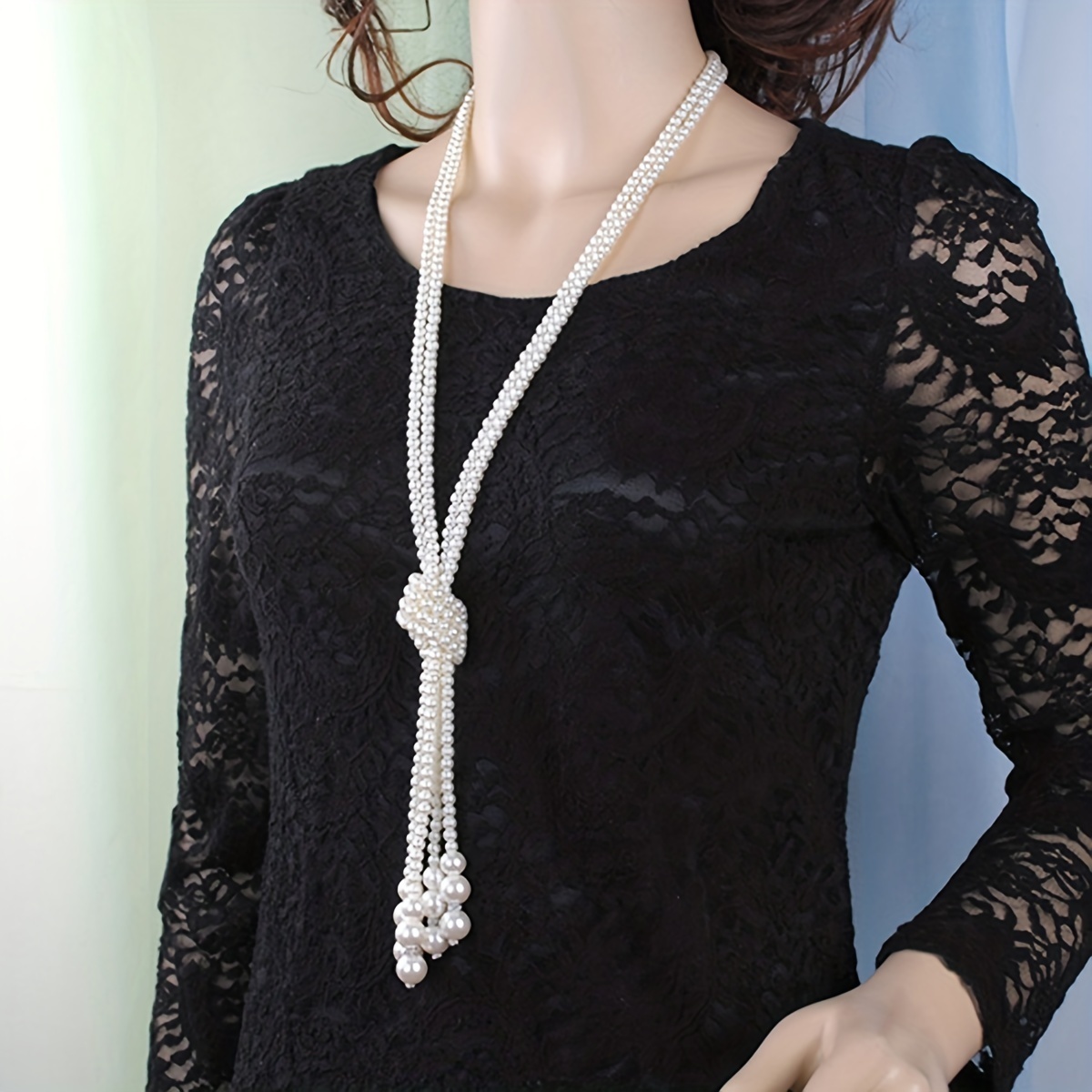 

Creative Korean Style Faux Pearl Multilayer Knot Sweater Chain Long Necklace Jewelry Accessories