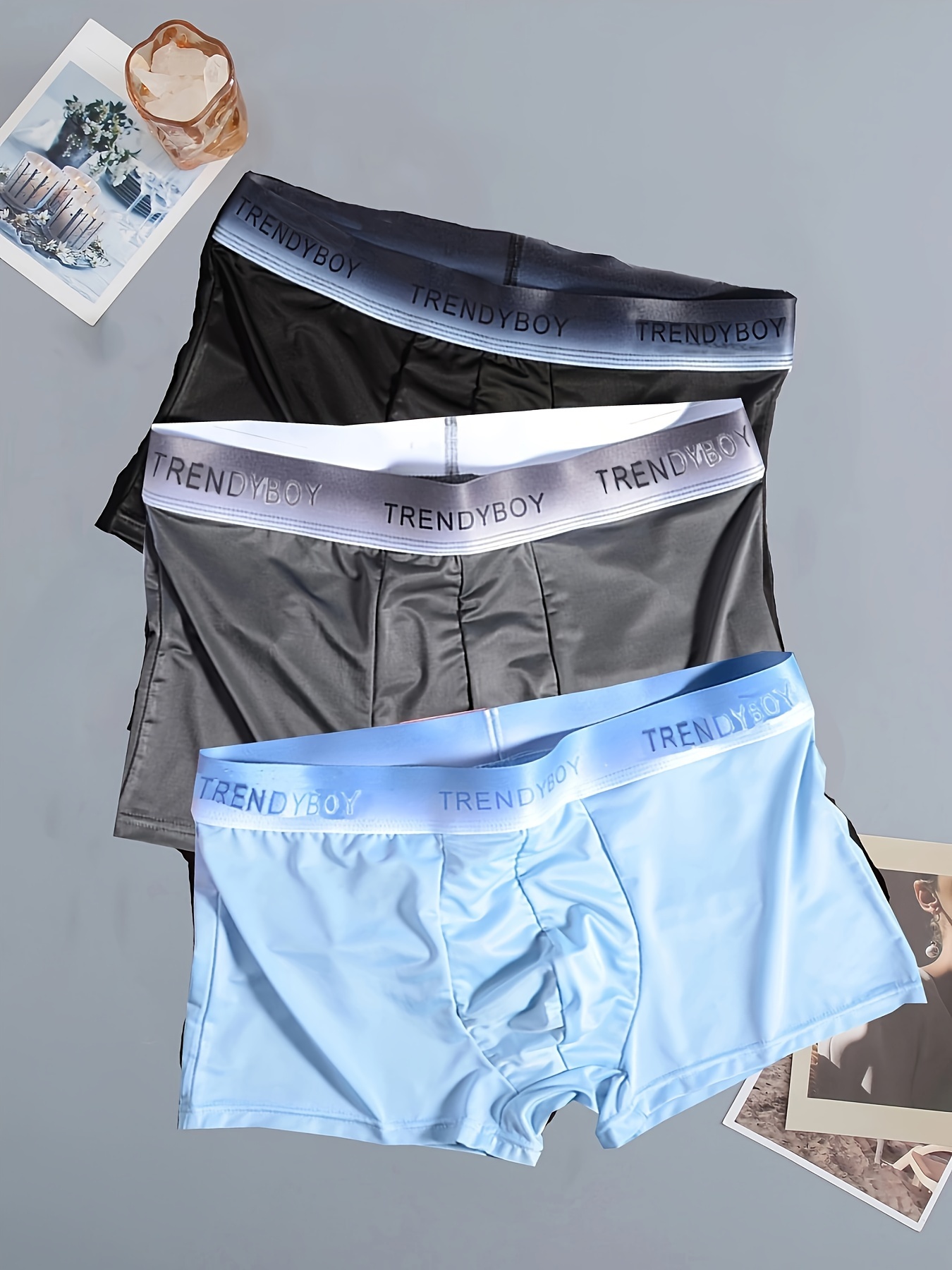 3pcs Men's Ice Silk Low Waist Pouch Briefs Underwear