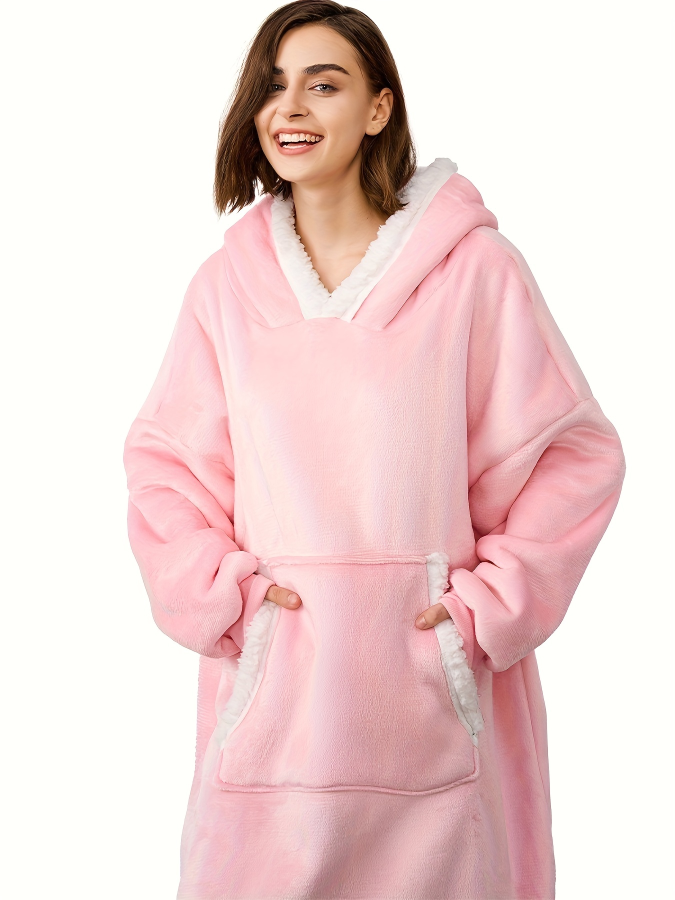 Plus Size Flannel Blanket Hoodie Fluffy Nightgowns Women's - Temu