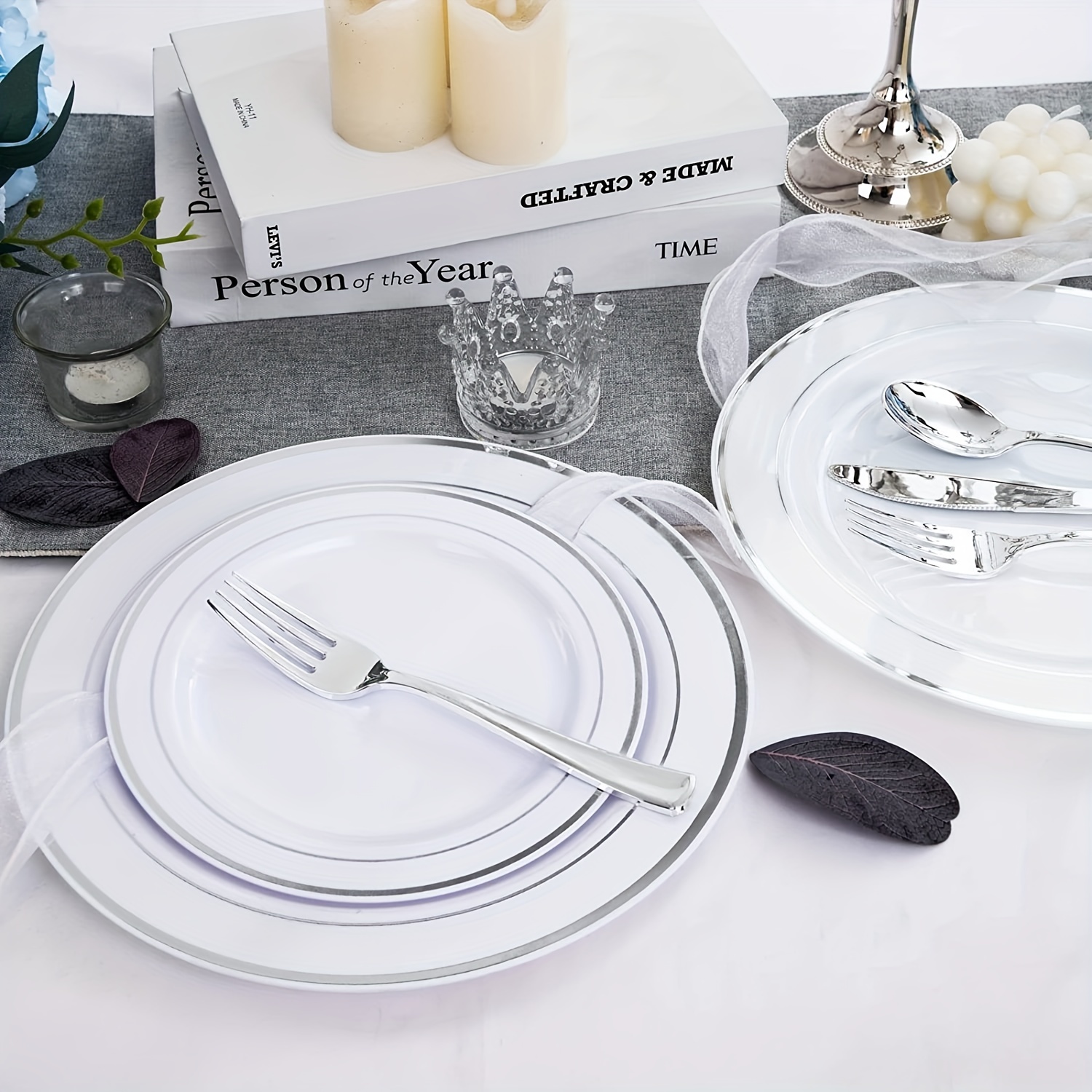 30pcs Fancy Wedding Plates with Golden Rim 19.05cm