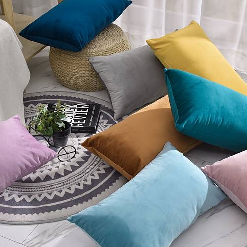 1pc Luxury Velvet Cushion Cover, Solid Color Throw Pillow Case For Sofa Car, Decorative Lumbar Pillow Cover, Home Decor