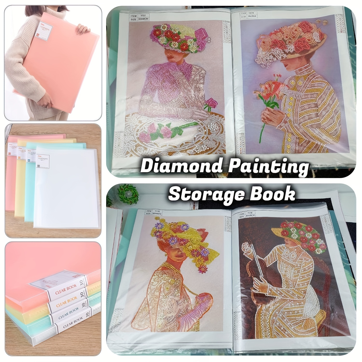 4 Packs A3 Diamond Painting Portfolio Storage Books 30x40, Diamond