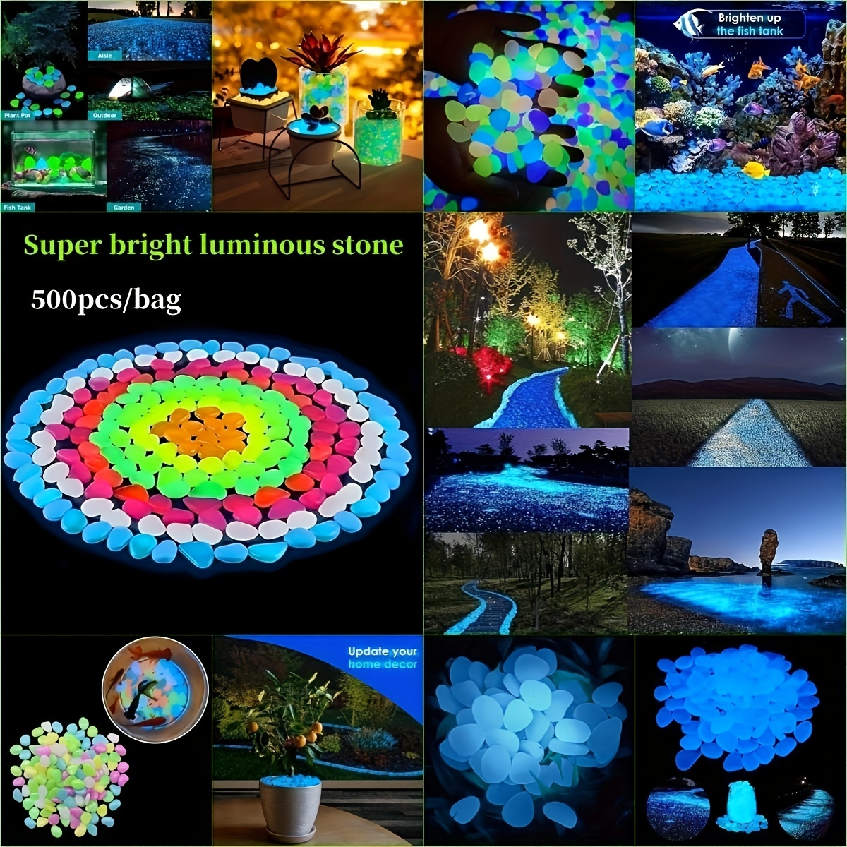 Pierres Phosphorescentes Multicolores - Décorations Aquarium