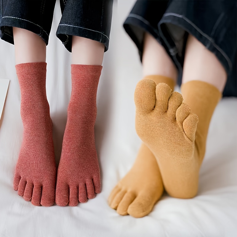 Ins-calcetines de cinco dedos trenzados con corazón para mujer, medias de  algodón de tubo medio