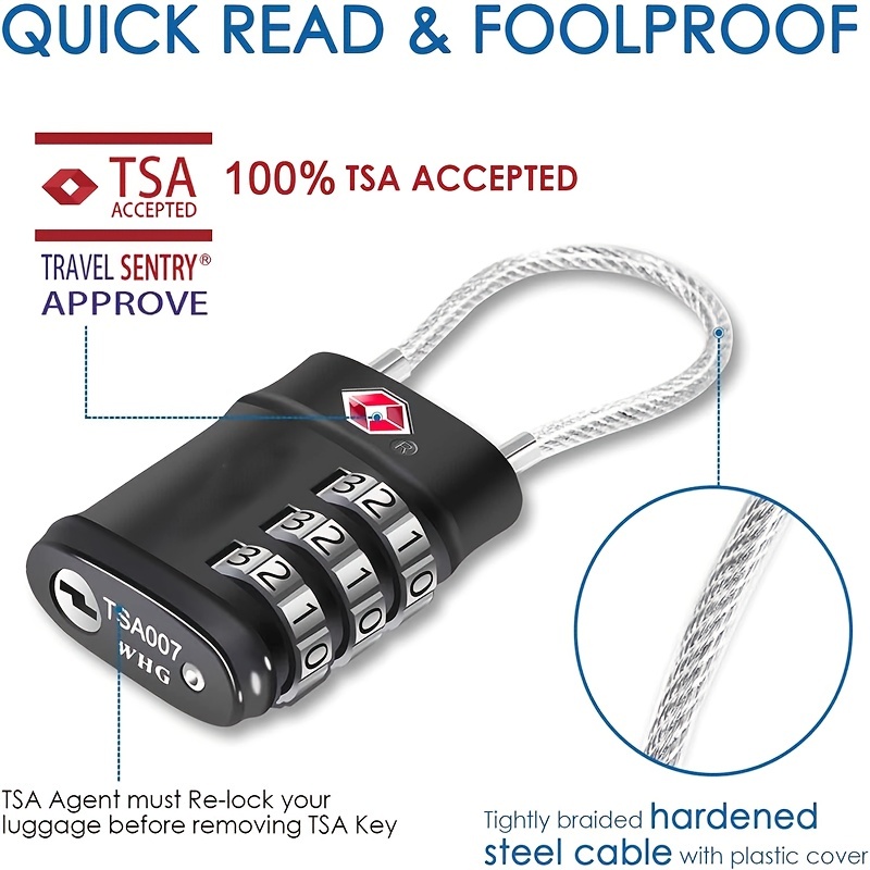 Tsa Approved Luggage Locks Combination Travel Cable Locks 3 - Temu