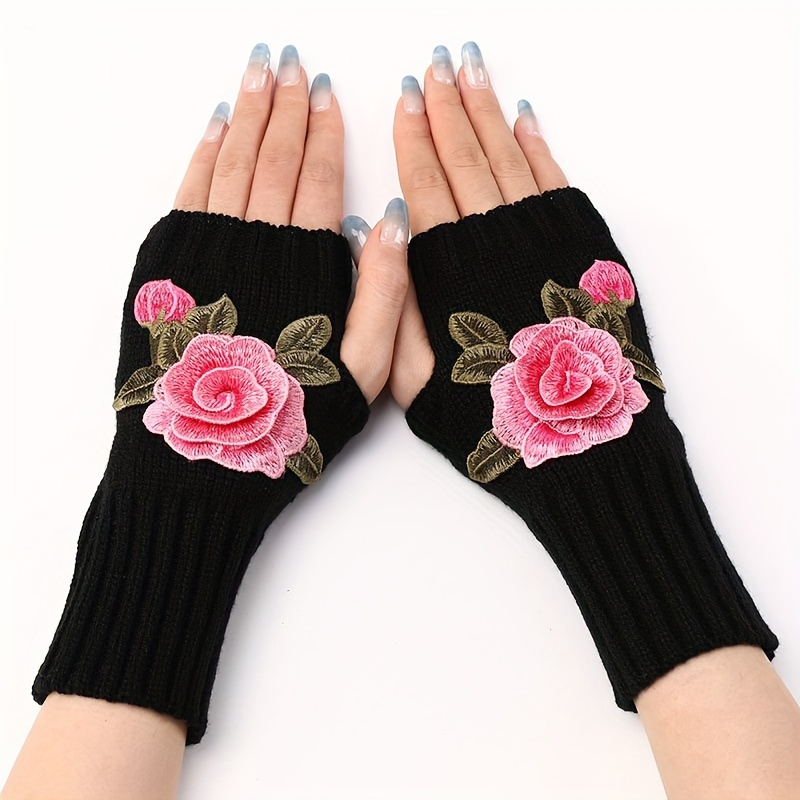 Solid Color Flower Embroidery Gloves Breathable Riding - Temu