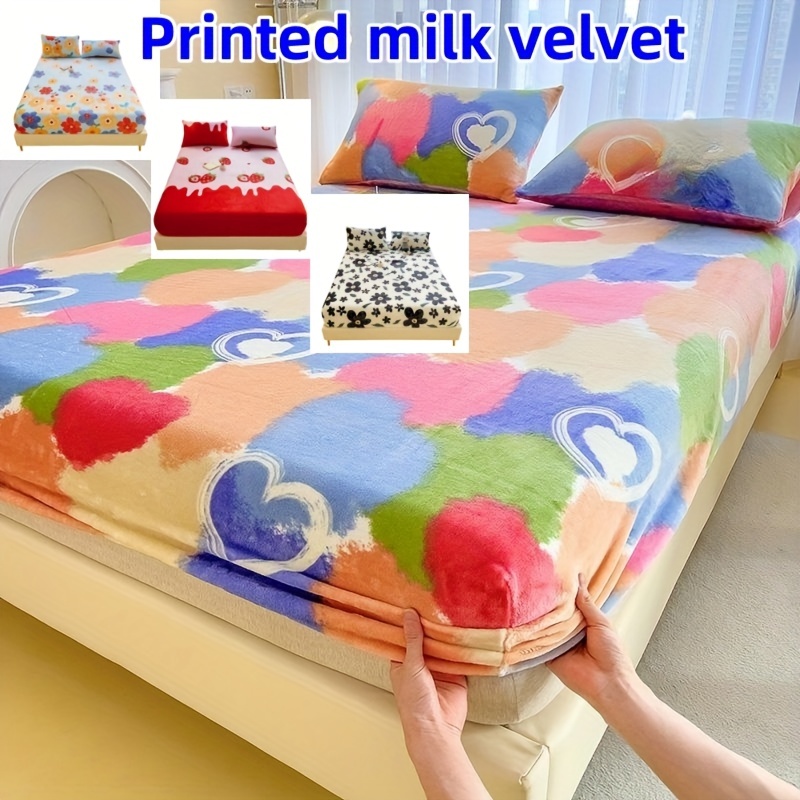 Velvet Quilted Thicken Mattress Cover Soft Plush Warm Bed Fitted Sheet  Protector