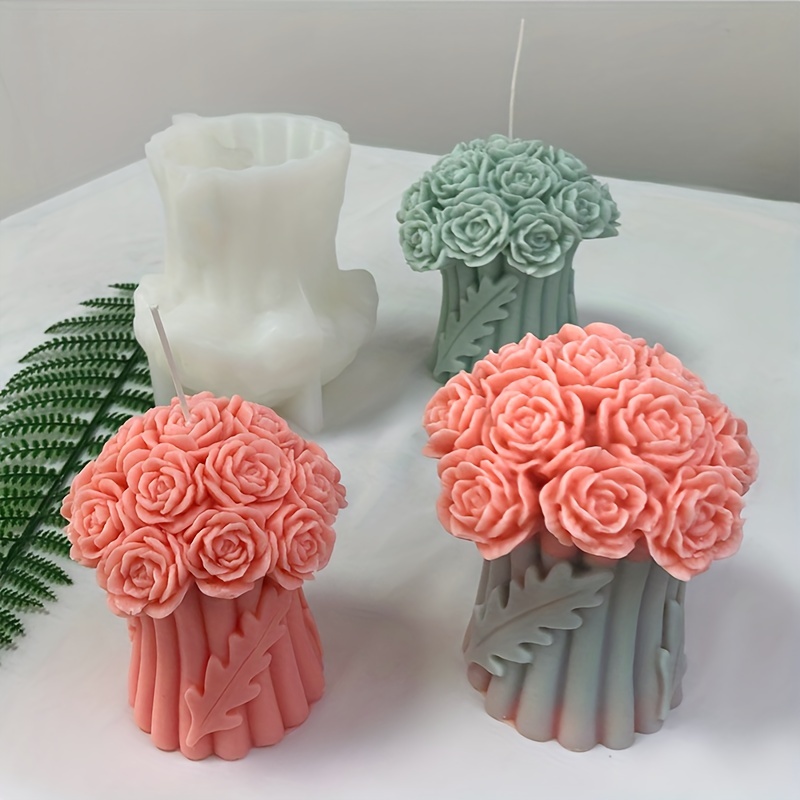 PDTO Valentine Wedding 3D Rose Cylinder Silicone Candle Mold Cake