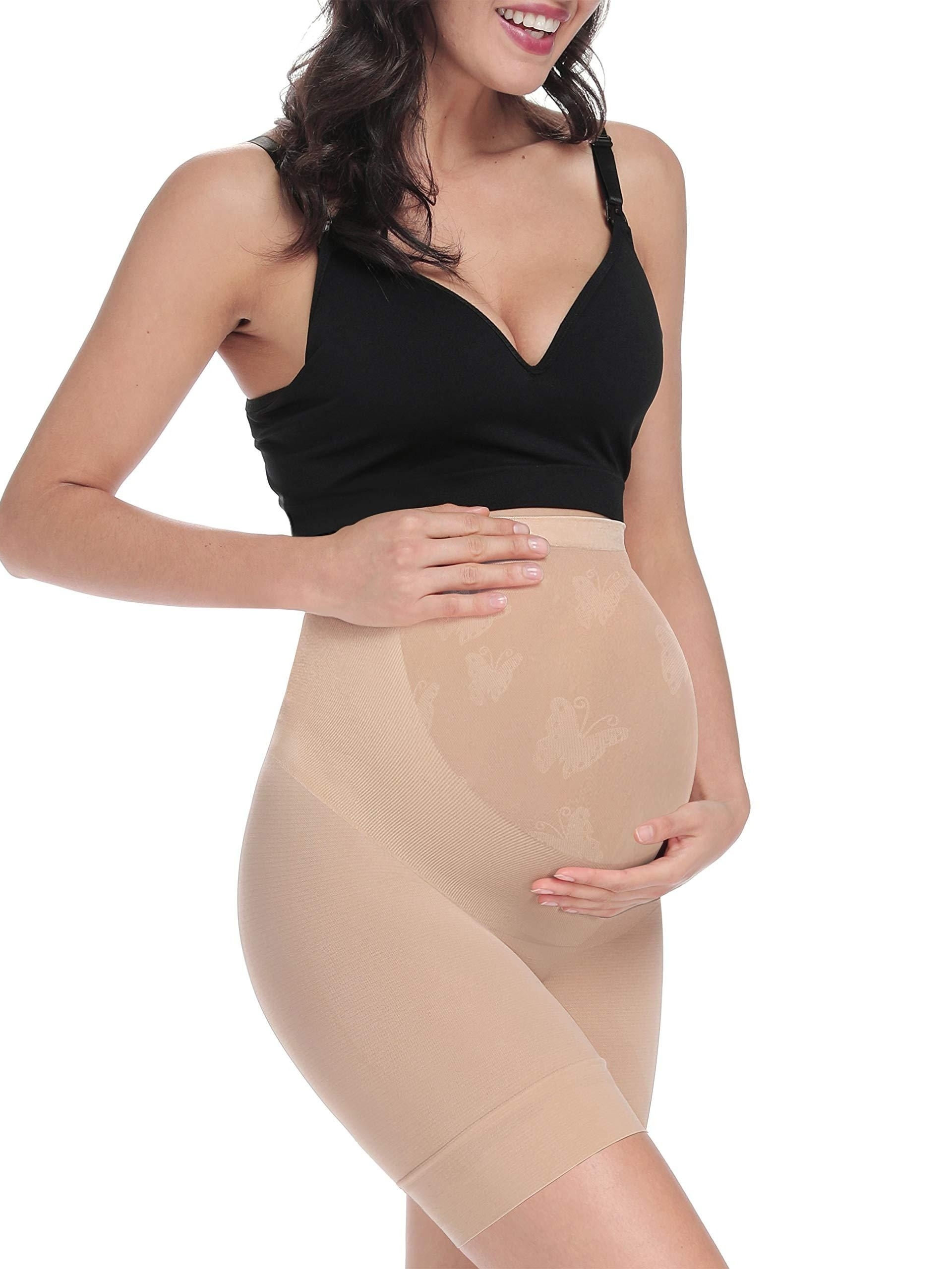 High Waisted Maternity Belly Support Shorts with Expandable Belly