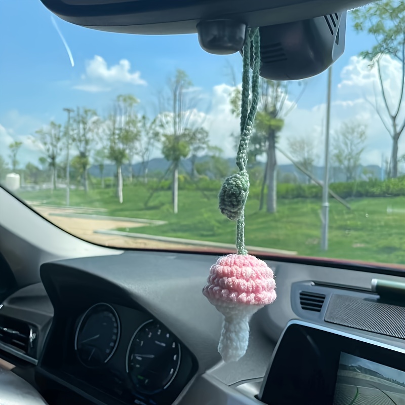 Cute Little Mushroom Crochet Car Rearview Mirror Accessories - Temu