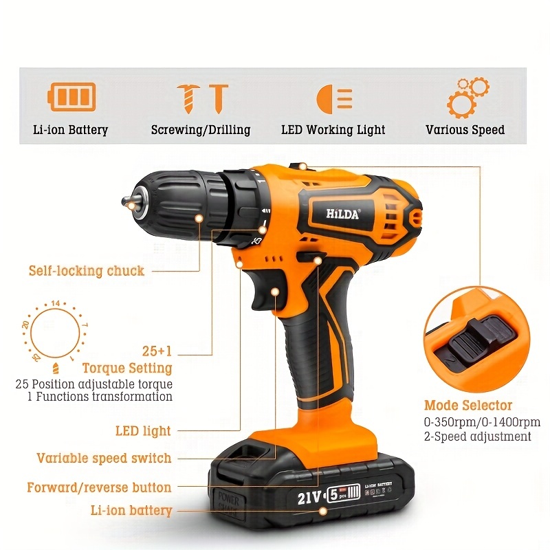 Cordless Drill Electric Screwdriver Rechargeable Small Hand Drill 2-Speed  16.8V