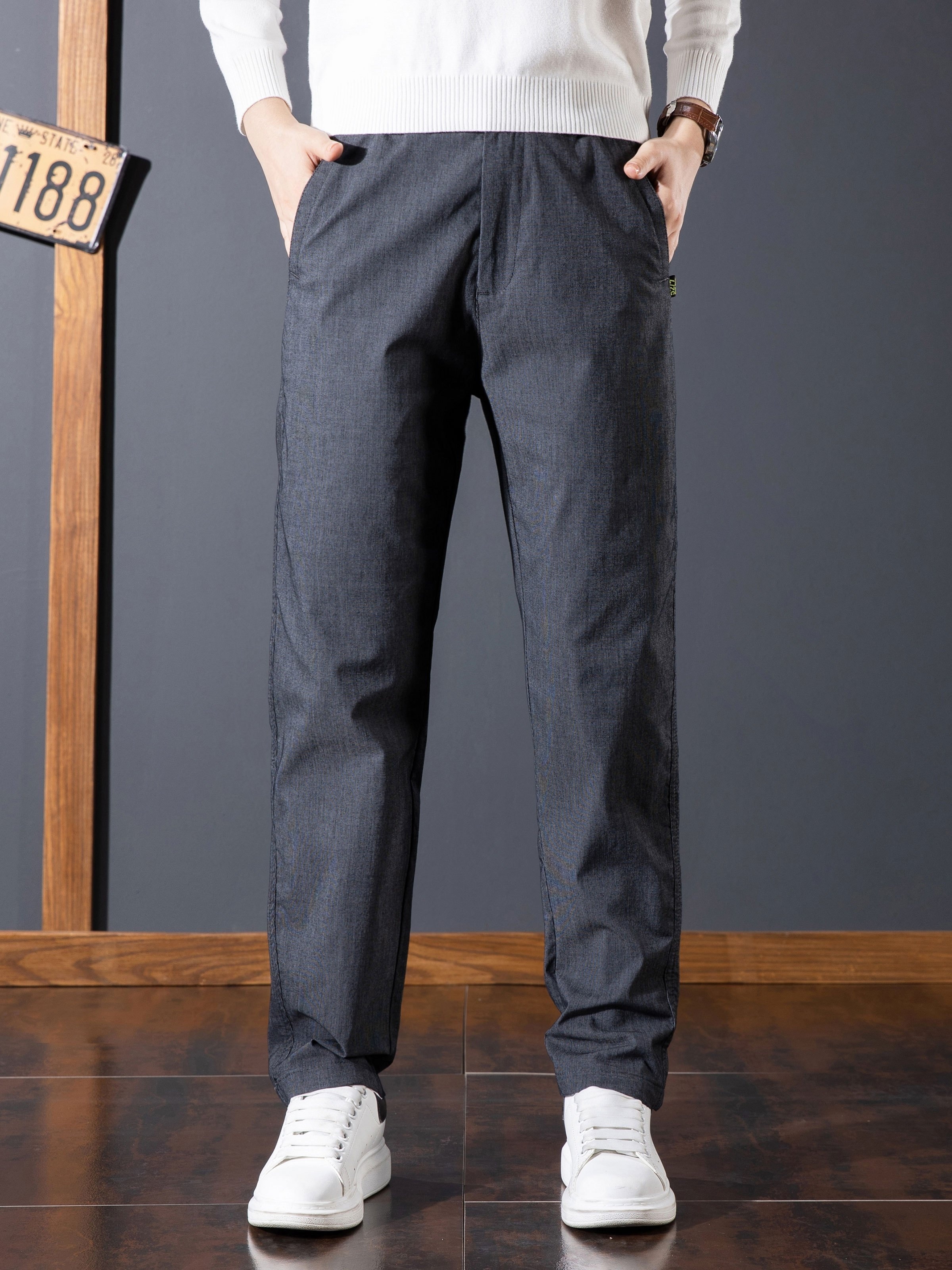 Plus Size Men's Casual Pants Solid Suit Trousers Spring Fall