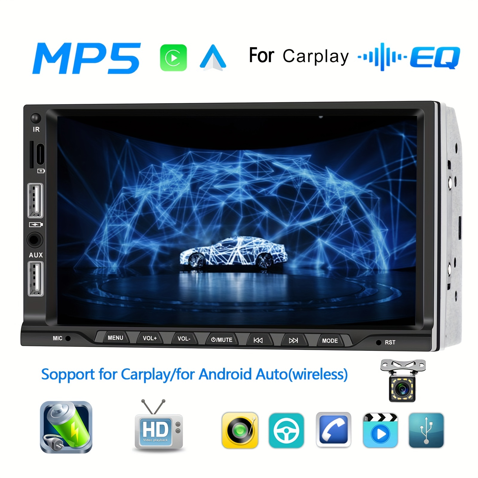 Moniteur LCD TFT de voiture Full HD 7 rétroviseur BT Mp5 FM