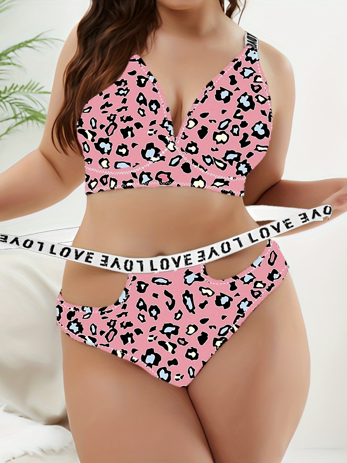 Plus Size Cute Underwear Set Women's Plus Leopard Strawberry - Temu