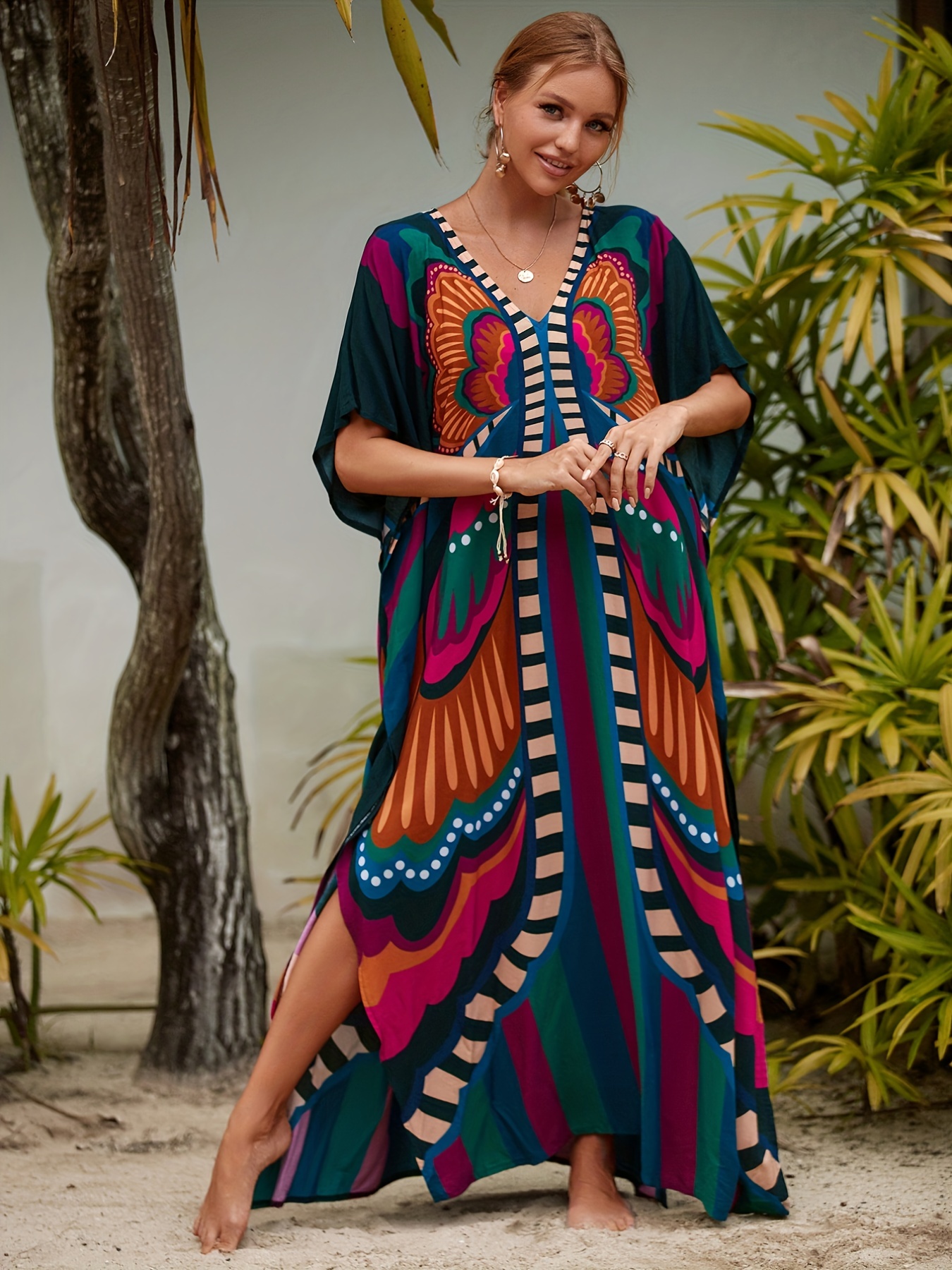 Women Plus Size Tunic in African Print Oversize Kaftan Top Loose Fit ONE  SIZE Free Top Boho Tops Available in Short and Maxi Length 