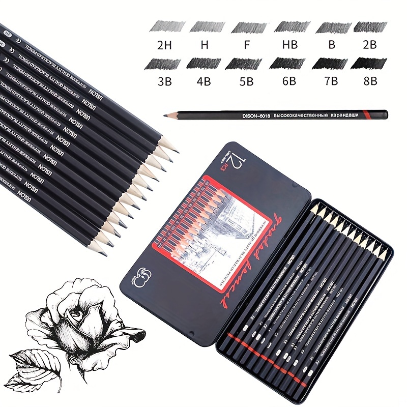 

H F B 2h Hb 2b 4b 5b 6b 7b 8b Sketching Pencil Set Of 12 With Iron Box For Sketching, Drawing, Shading, Beginners And Professional Artists (12 Pencils)